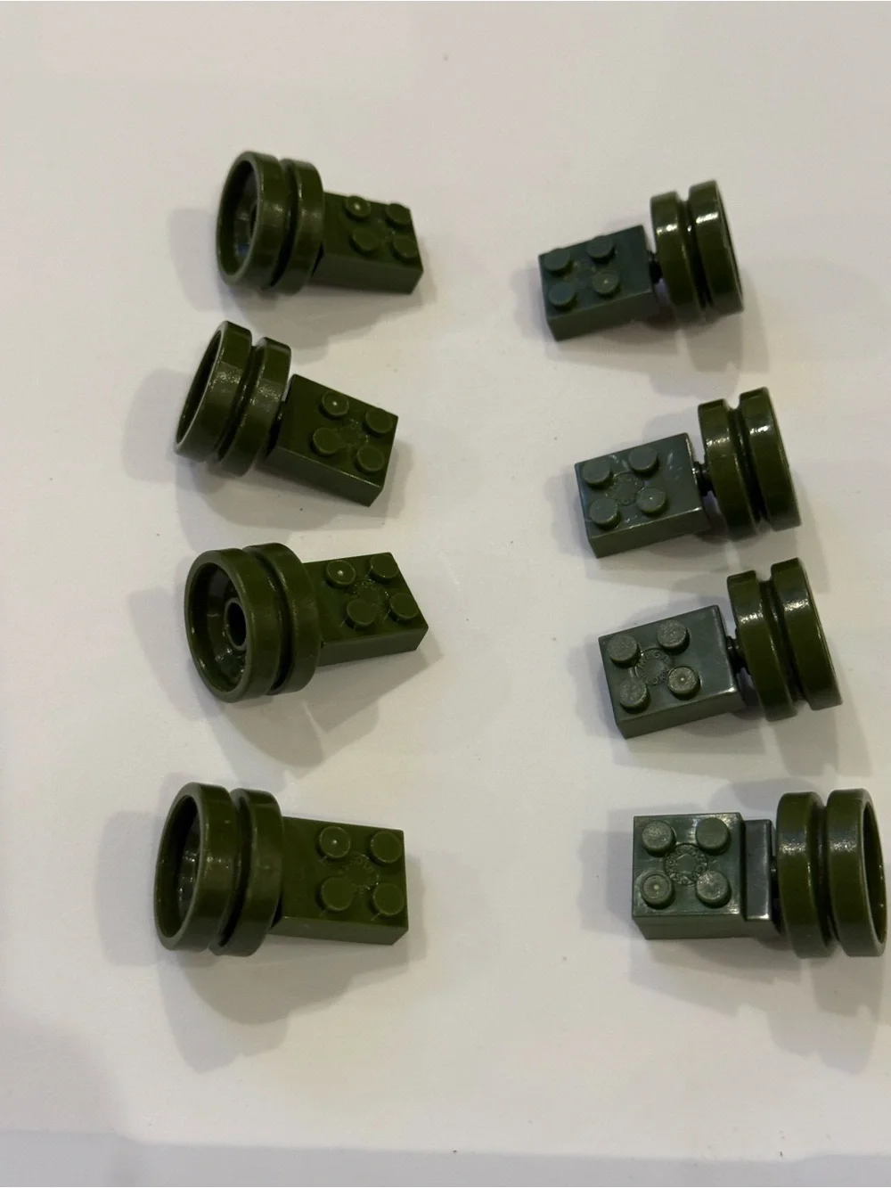 LEGO 8 Army Green 1x1 Connected To Wheel Pieces Parts Blocks Lot